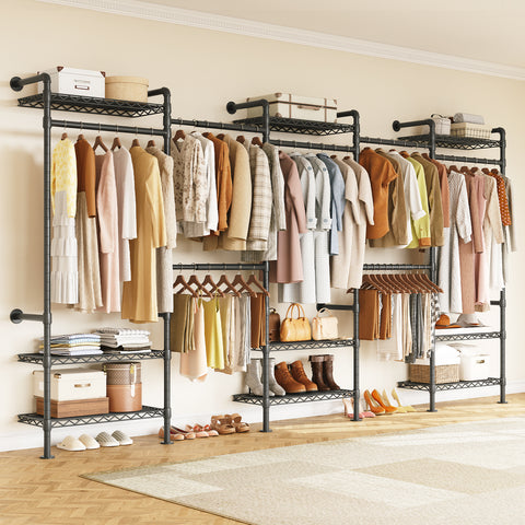 ONBRILL H SERIES-H5 Wall Mounted Expandable Industrial Pipe Clothing Rack with Storage