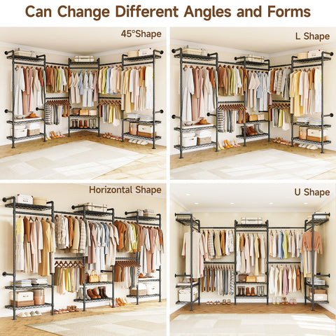 ONBRILL H SERIES-H5 Wall Mounted Expandable Industrial Pipe Clothing Rack with Storage