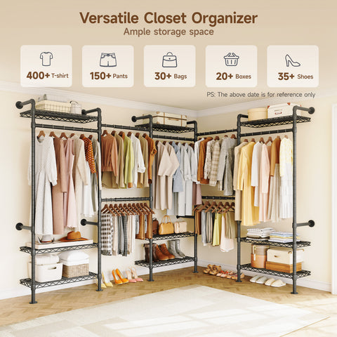 ONBRILL H SERIES-H5 Wall Mounted Expandable Industrial Pipe Clothing Rack with Storage