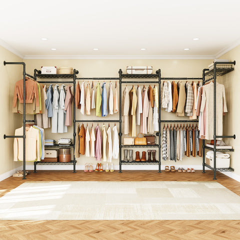 ONBRILL H SERIES-H6 Wall Mounted Expandable Industrial Pipe Clothing Rack with Storage