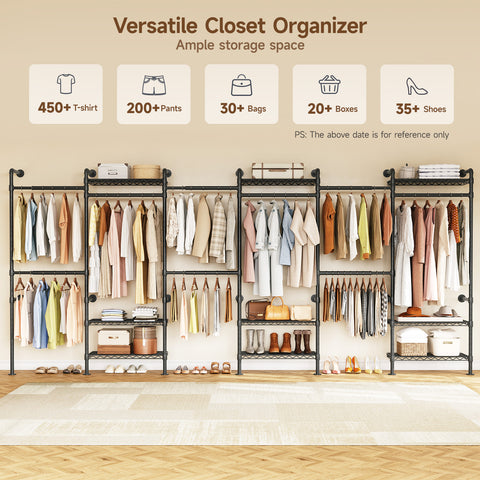 ONBRILL H SERIES-H6 Wall Mounted Expandable Industrial Pipe Clothing Rack with Storage
