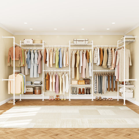 ONBRILL H SERIES-H6 Wall Mounted Expandable Industrial Pipe Clothing Rack with Storage