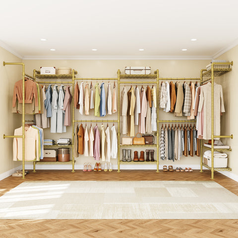 ONBRILL H SERIES-H6 Wall Mounted Expandable Industrial Pipe Clothing Rack with Storage