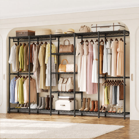 ONBRILL F SERIES-F5  Expandable Heavy Duty Freestanding Metal Modular Clothing Rack with Storage & Adjustable Shelves