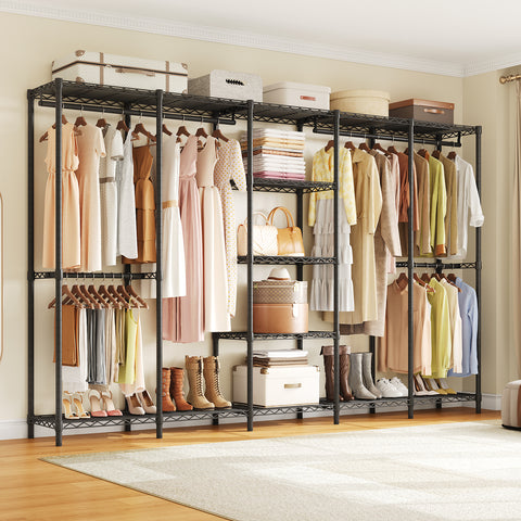 ONBRILL F SERIES-F5  Expandable Heavy Duty Freestanding Metal Modular Clothing Rack with Storage & Adjustable Shelves