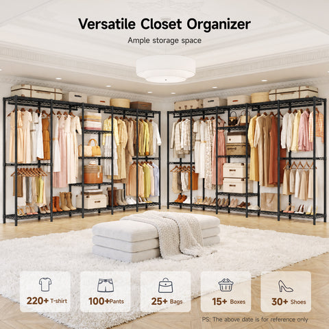 ONBRILL F SERIES-F5  Expandable Heavy Duty Freestanding Metal Modular Clothing Rack with Storage & Adjustable Shelves