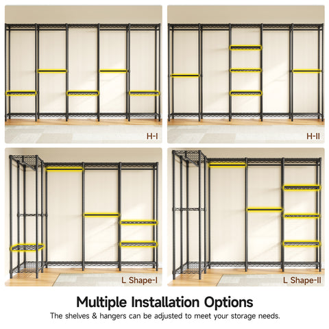 ONBRILL F SERIES-F5  Expandable Heavy Duty Freestanding Metal Modular Clothing Rack with Storage & Adjustable Shelves