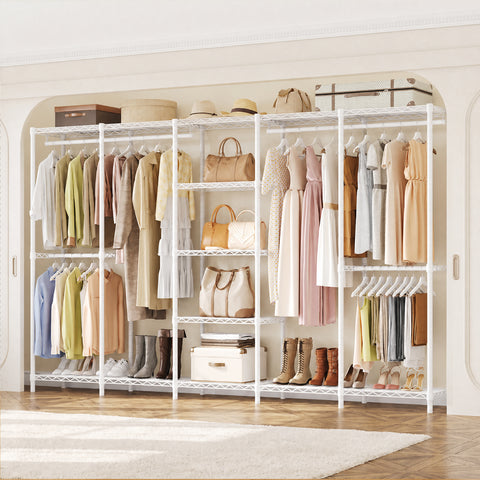 ONBRILL F SERIES-F5  Expandable Heavy Duty Freestanding Metal Modular Clothing Rack with Storage & Adjustable Shelves