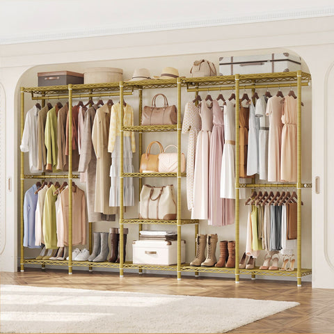ONBRILL F SERIES-F5  Expandable Heavy Duty Freestanding Metal Modular Clothing Rack with Storage & Adjustable Shelves