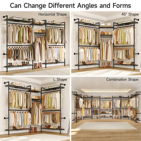 ONBRILL H SERIES-H3Plus Wall Mounted  Expandable Industrial Pipe Wall Mounted Clothing Rack with Storage