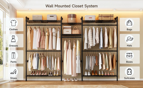 ONBRILL H SERIES-H3Plus Wall Mounted  Expandable Industrial Pipe Wall Mounted Clothing Rack with Storage