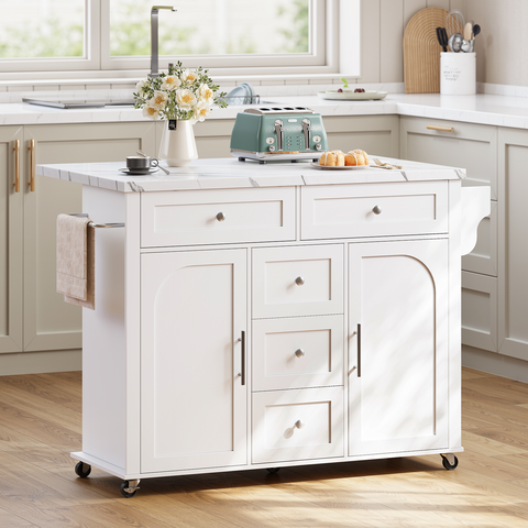 ONBRILL Kitchen Island with Storage Cabinets and Drawers