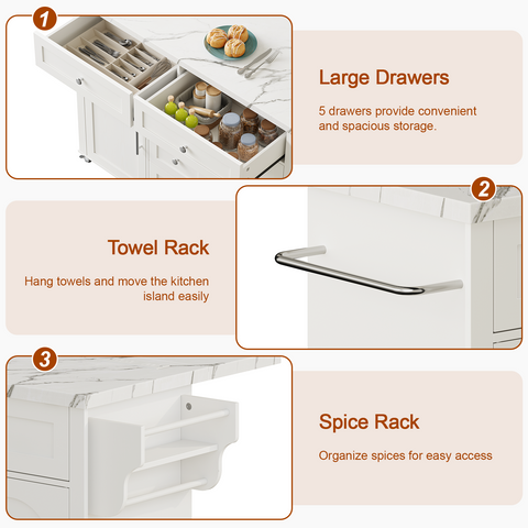 ONBRILL Kitchen Island with Storage Cabinets and Drawers
