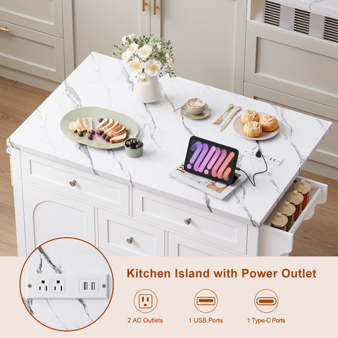 ONBRILL Kitchen Island with Storage Cabinets and Drawers
