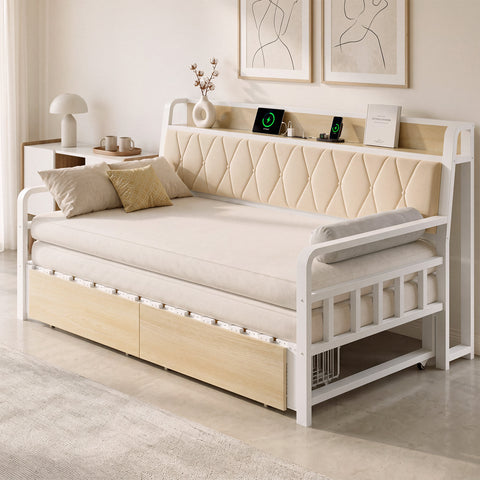 ONBRILL Twin Daybed with Pop up Trundle, Twin to King Daybed