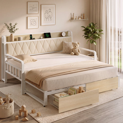 ONBRILL Twin Daybed with Pop up Trundle, Twin to King Daybed