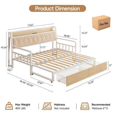 ONBRILL Twin Daybed with Pop up Trundle, Twin to King Daybed