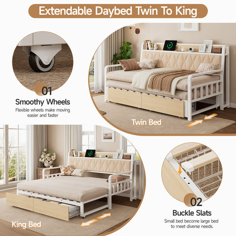 ONBRILL Twin Daybed with Pop up Trundle, Twin to King Daybed