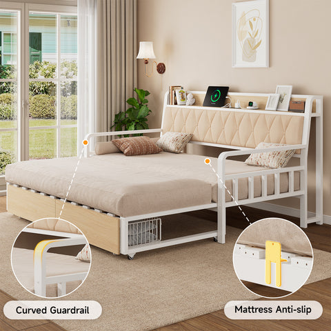 ONBRILL Twin Daybed with Pop up Trundle, Twin to King Daybed