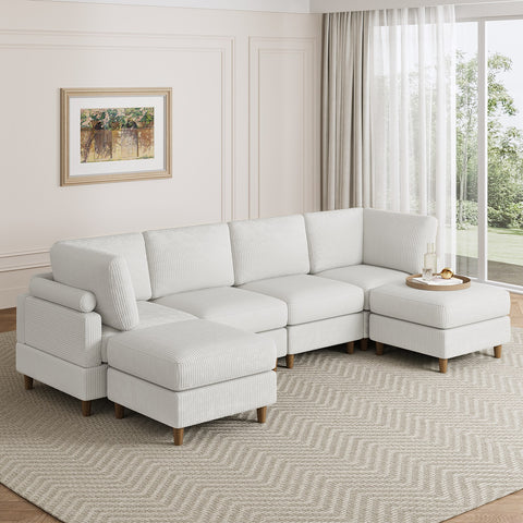 Modern Corduroy 6 Seater Modular Sectional Sofa