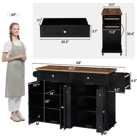 ONBRILL Rolling Kitchen Island with Power Outlet