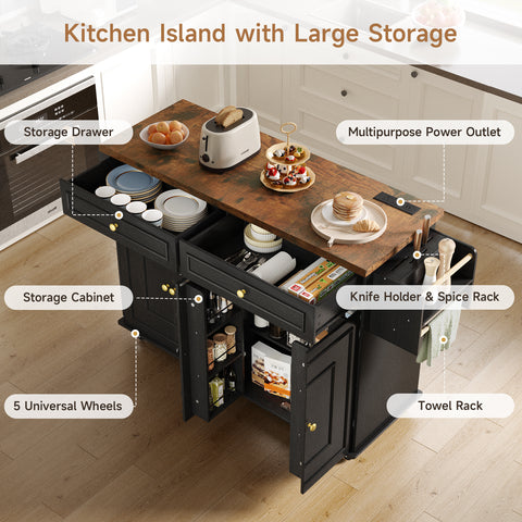 ONBRILL Rolling Kitchen Island with Power Outlet