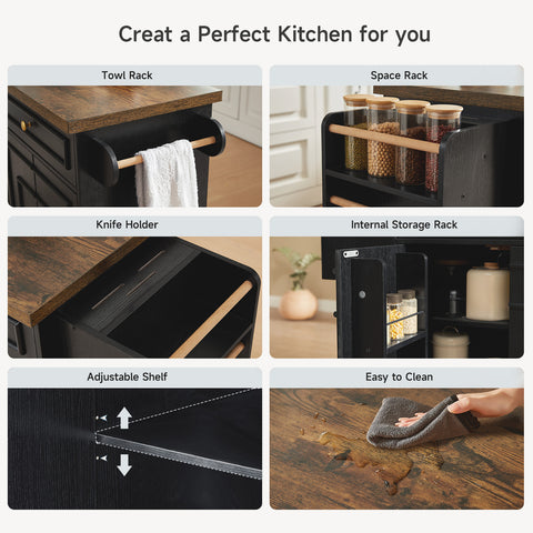 ONBRILL Rolling Kitchen Island with Power Outlet