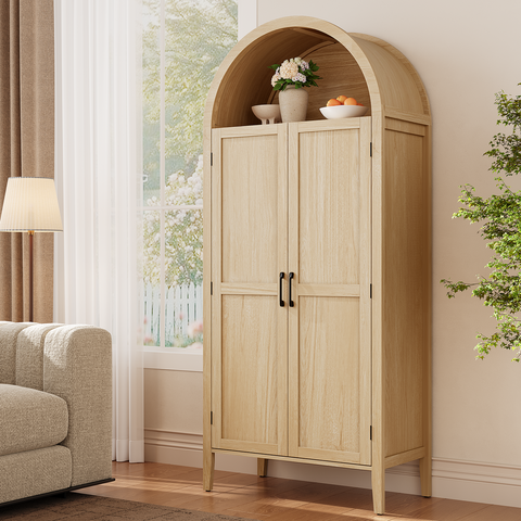 ONBRILL Arched Kitchen Pantry Cabinet with Pull-Out Shelves