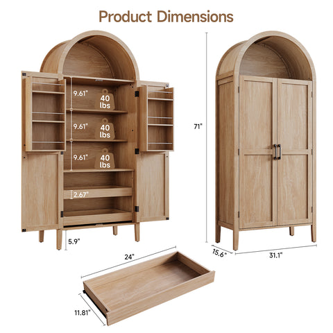 ONBRILL Arched Kitchen Pantry Cabinet with Pull-Out Shelves