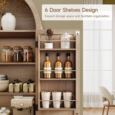 ONBRILL Arched Kitchen Pantry Cabinet with Pull-Out Shelves