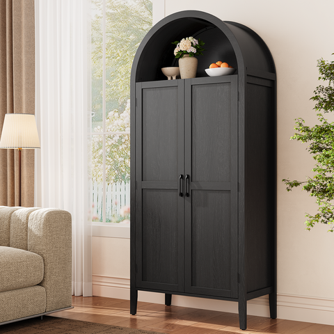 ONBRILL Arched Kitchen Pantry Cabinet with Pull-Out Shelves