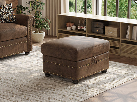 ONBRILL Faux Leather Ottoman with Storage
