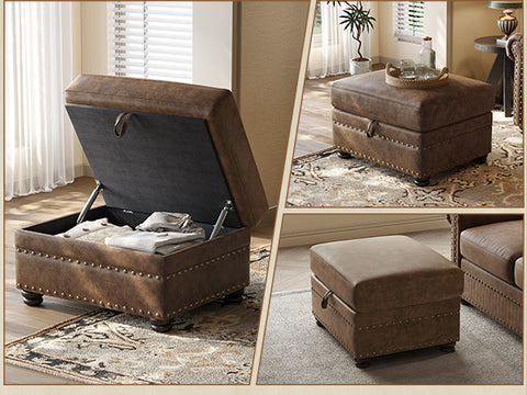 ONBRILL Faux Leather Ottoman with Storage