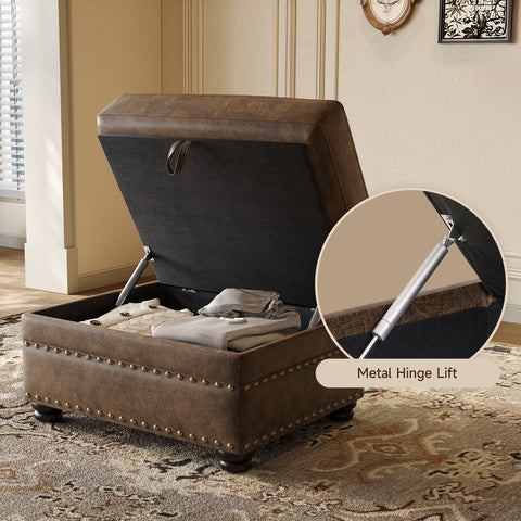 ONBRILL Faux Leather Ottoman with Storage