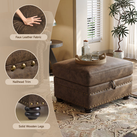 ONBRILL Faux Leather Ottoman with Storage