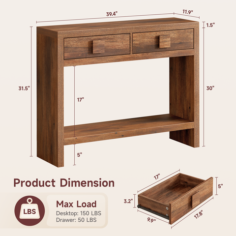 ONBRILL Narrow Console Table with Drawers and Open Shelves