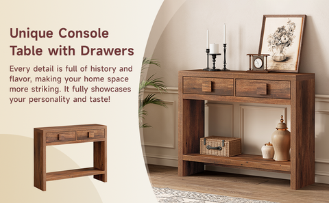 ONBRILL Narrow Console Table with Drawers and Open Shelves