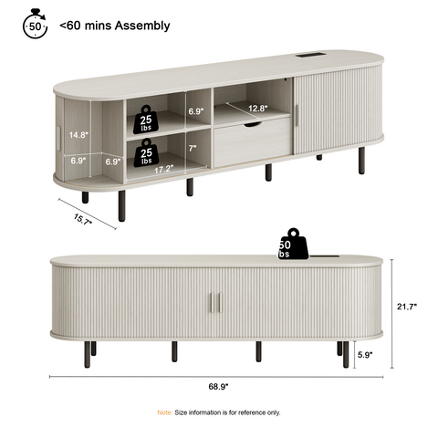ONBRILL Arpelle 69" TV Stand with Power Outlet for TVs Up to 80"