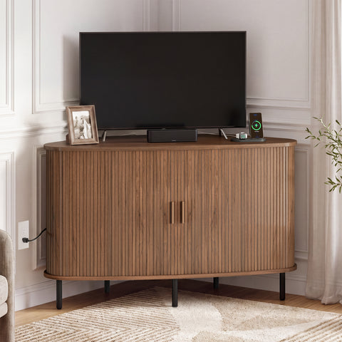 ONBRILL Arpelle 47" Corner Fluted TV Stand Cabinet for 55 Inch TVs