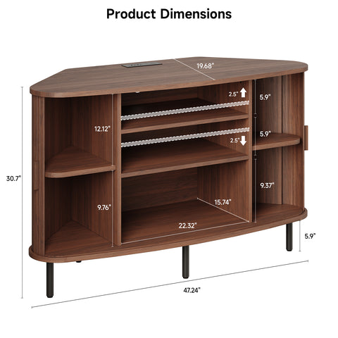 ONBRILL Arpelle 47" Corner Fluted TV Stand Cabinet for 55 Inch TVs