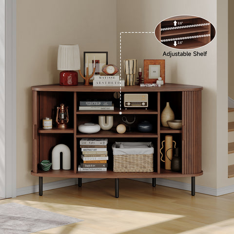 ONBRILL Arpelle 47" Corner Fluted TV Stand Cabinet for 55 Inch TVs
