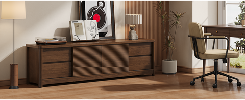 ONBRILL Mid Century Fluted TV Stand for Living Room, for TVs Up to 75"
