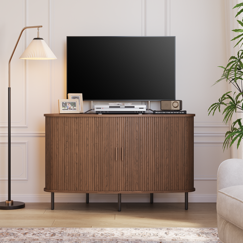 ONBRILL Arpelle 47" Corner Fluted TV Stand Cabinet for 55 Inch TVs