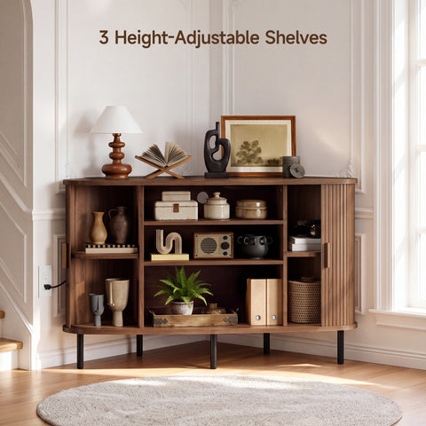 ONBRILL Arpelle 47" Corner Fluted TV Stand Cabinet for 55 Inch TVs