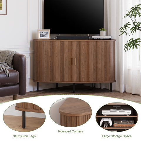ONBRILL Arpelle 47" Corner Fluted TV Stand Cabinet for 55 Inch TVs