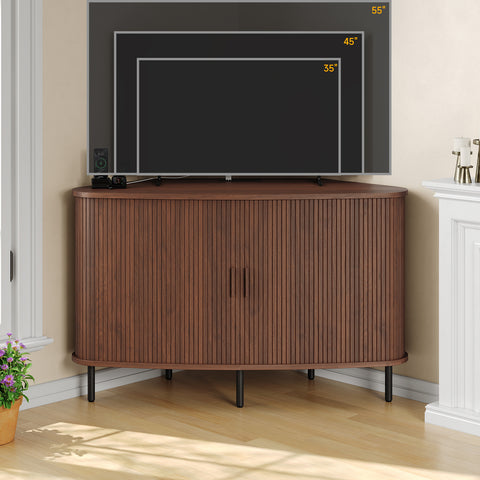 ONBRILL Arpelle 47" Corner Fluted TV Stand Cabinet for 55 Inch TVs