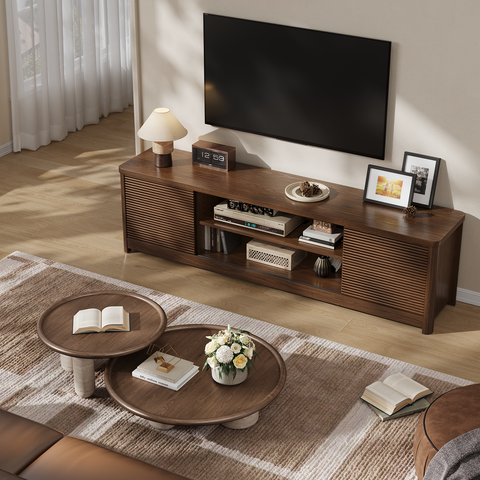 ONBRILL Mid Century Fluted TV Stand for Living Room, for TVs Up to 75"