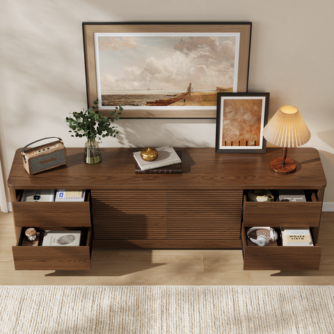 ONBRILL Mid Century Fluted TV Stand for Living Room, for TVs Up to 75"