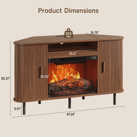 ONBRILL Arpelle 47" Corner Fireplace TV Stand for TVs Up to 55"