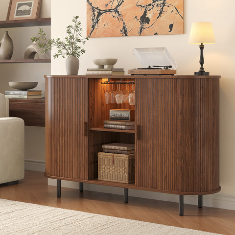 ONBRILL Fluted Wine Bar Cabinet with LED Light
